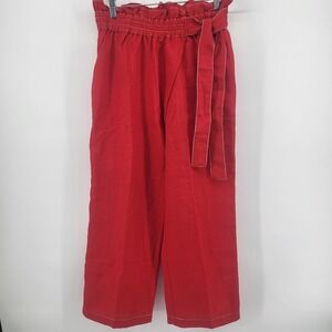 Moon River Pants Womens S Red Paperbag Waist Wide Leg Contrast Stitch Tie Belt